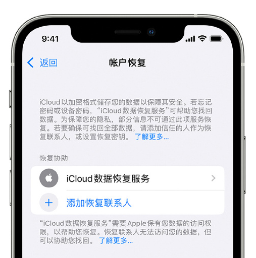 扬州苹果手机维修分享在 iPhone 上设置帐户恢复联系人的方法 